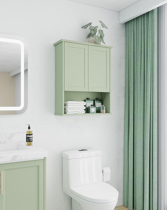 Bathroom Cabinet Wall Mount Buffering Hinge, Large Space Wooden Medicine Cabinet