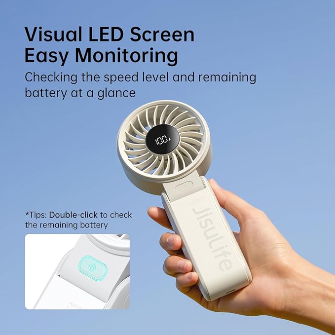 JISULIFE Handheld Fan Life7 – Ultimate Flexibility: High-Power Motor, LED