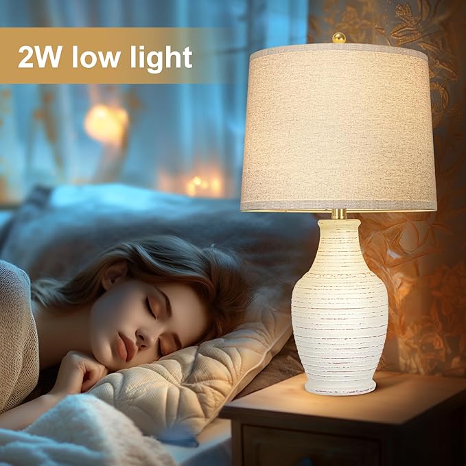 Scenekoy 23" Ceramic Table Lamps Set of 2 with 3-Way Dimmable Bulb,Rotary Switch,Lamps for Living Room,Bedside Lamp with Linen Shade,Nightstand Lamps of 2 for Living Room Bedroom(Bulb Included)