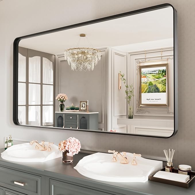 LOAAO Black Metal Framed Bathroom Mirror