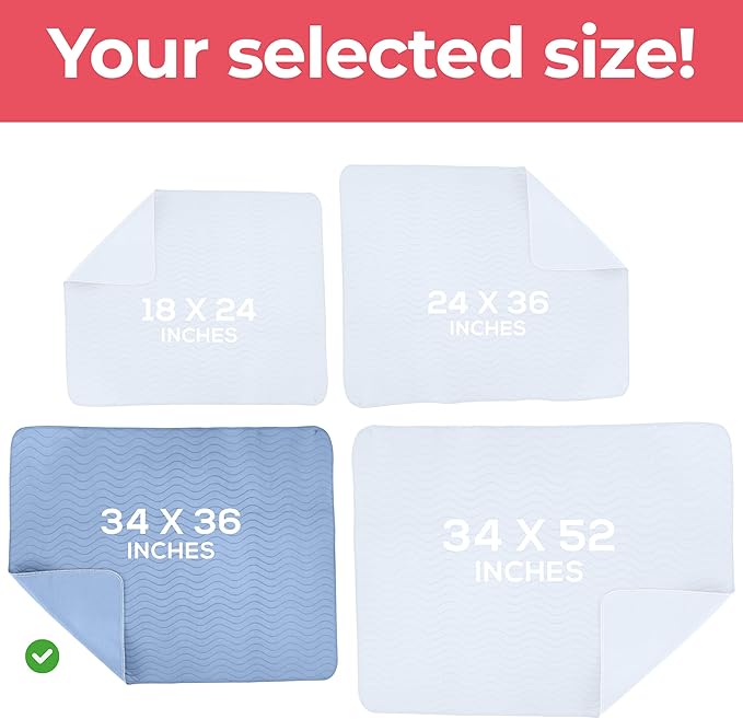 Utopia Bedding Washable Underpads 34" x 36" (Pack of 2), Waterproof Reusable Heavy Absorbency Incontinence Bed Pads for Adults, Kids, Elderly and Pets, Bedwetting Pads for Sofa and Couch (Blue)