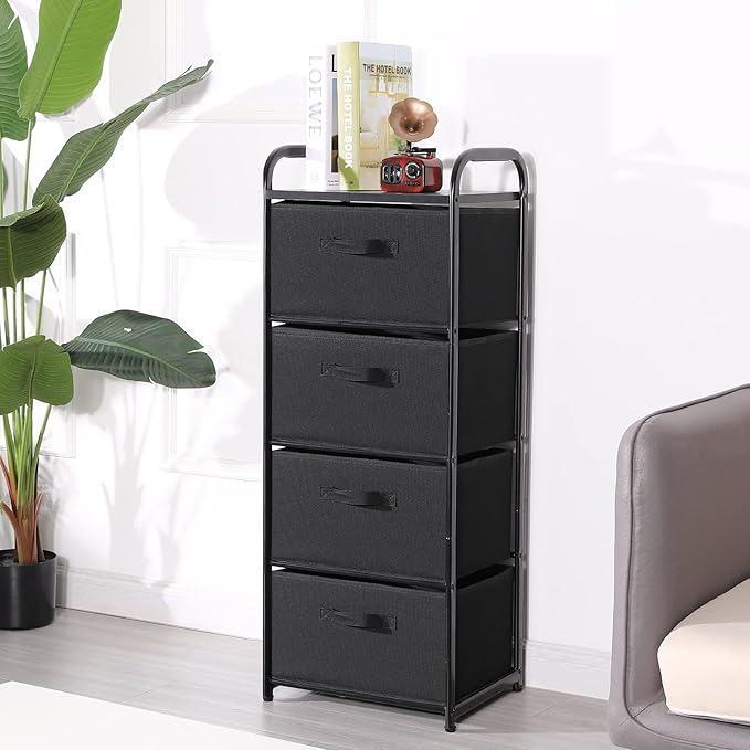MAX Houser 4 Drawer Fabric Dresser Tall Storage Tower, Dresser Chest