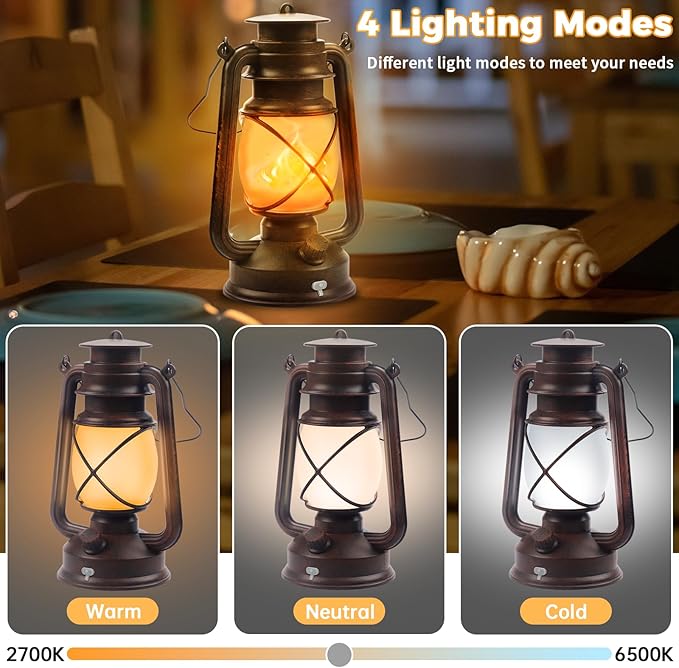 2 Pack Bronze Vintage 4 Modes Light LED Lanterns,Rechargeable Dancing Flame