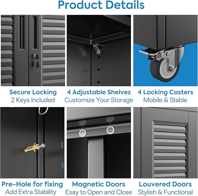 SUXXAN Broom Closet with Wheels 71"x 31.5"x15.75", Metal Cleaning Cabinets with