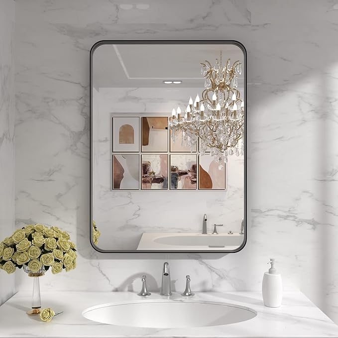 LOAAO Black Metal Framed Bathroom Mirror