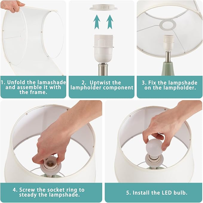 GyroVu Table Lamp Set of 2, 18.63” Ceramic Table Lamp Classic Beside Lamps Nightstand Lamp Modern Lamp for Living Room, Bedroom & Office Rocker Swtich Sage Green-LED Bulbs Included