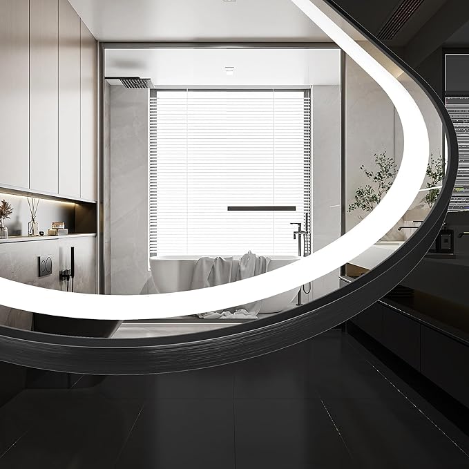 30x40 inch Black Tempered Glass LED Arched Mirror