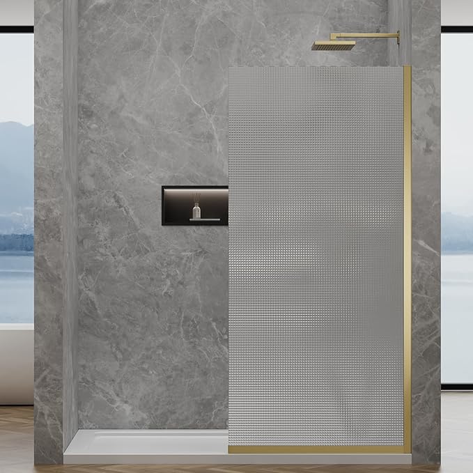 36"x76" Fixed Glass Shower Door, Square Pattern Textured Privacy 5/16" Thick