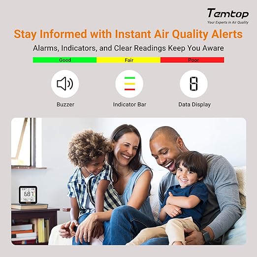 Temtop CO2 Monitor Indoor Air Quality Monitor 3 in 1 CO2 Meter, 180 Days