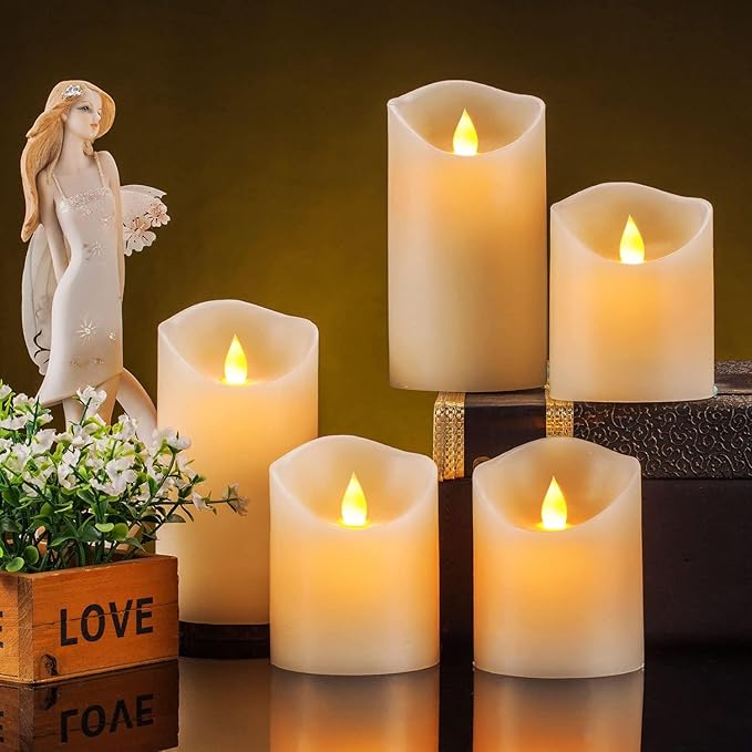 Flameless Candles, Flickering Moving Flame LED Candles Set of 5 Pillar
