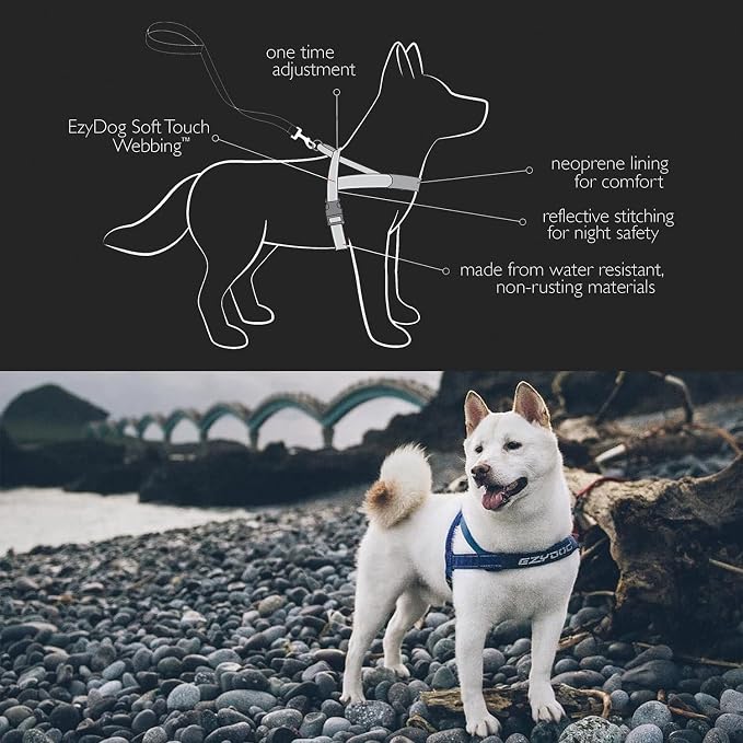 EzyDog Quick Fit Dog Harness, Soft Neoprene Padding - XX-Small, Black | Fast One-Click Buckle, Adjustable Fit, Strong Reinforced Materials, Reflective Stitching, No Pull Dog Harness, Easy Walking