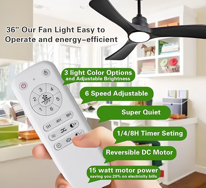 Gaizw 36 Ceiling Fans with Lights, Small Ceiling Fan with Light and Remote