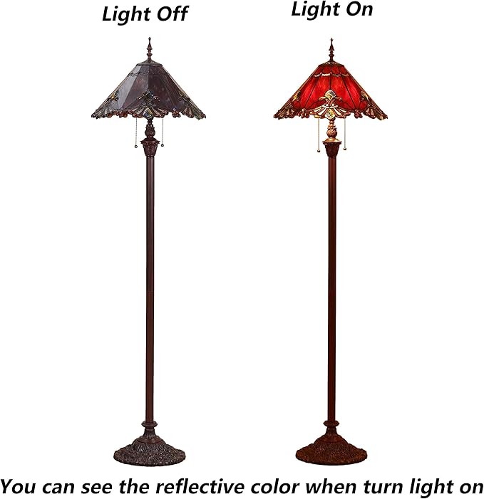 Bieye L10242 Baroque Tiffany Style Stained Glass Floor Lamp with 17-inch Wide Lampshade, 65-inch Tall (Red)