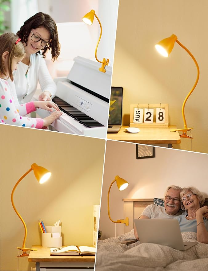 BOHON Clip on Light, 10W 38 LED Desk Lamp with Clamp, 5 Color 10 Brightness Auto Off Timer, Flexible Neck Clip Lamp, Desk Lights for Office Home Bed Bedside Reading, Bright Yellow
