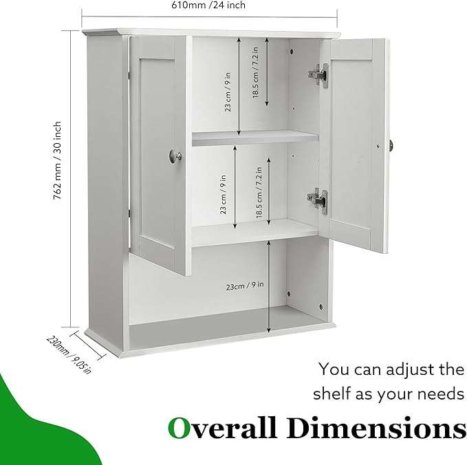 Bathroom Cabinet Wall Mounted Over Toilet Storage Cabinet, 24x30 Inch Wooden