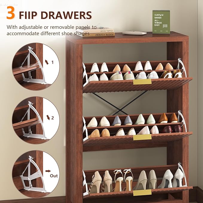 Shoe Cabinet Storage for Entryway, Fluted Shoe Cabinet