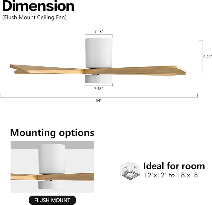 WINGBO 54 Inch Flush Mount DC Ceiling Fan