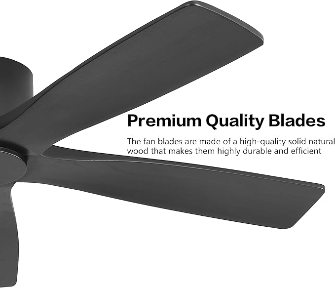 WINGBO 48" Flush Mount DC Ceiling Fans Without Lights, 5 Carved Solid Wood