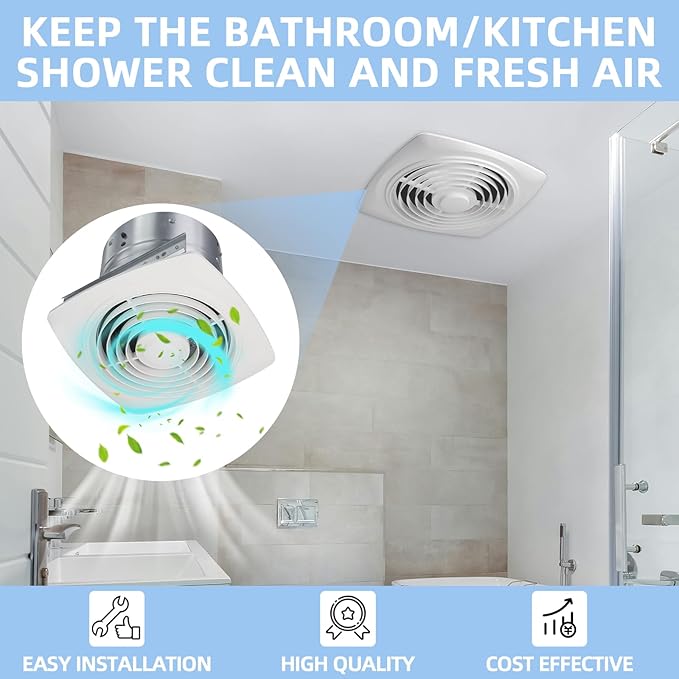 8 Inch Bathroom Exhaust Fan Ceiling Mount 200 CFM 8.5 Sones Kitchen Exhausts