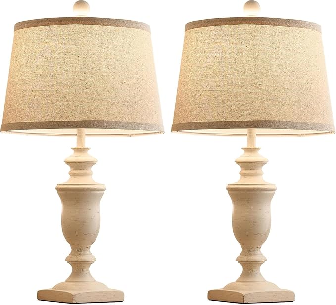 23" Farmhouse Table Lamps Set of 2, 3 Way Dimmable Lamps with 2 LED Bulbs and Rocker Switch, Vintage Nightstand Lamp for Bedroom Living Room Office End Table Entryway, White