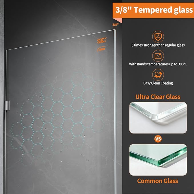 Shower Glass Panel, 28.5" W x 78.75" H Fixed Shower Screen Panel