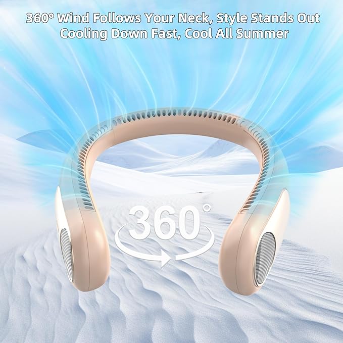 Portable Neck Fan, Personal Wearable Bladeless Fan, LED Display, 6000mAh USB