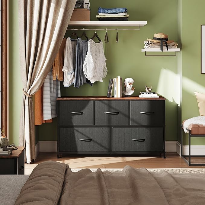 WLIVE Dresser for Bedroom with 5 Drawers, Wide Chest of Drawers, Fabric Dresser