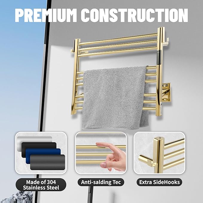 K&KALONZO Towel Warmer for Bathroom, Wall-Mounted 9-Bar Heated Towel Rack