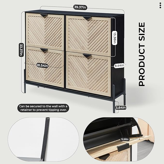 Shoe Cabinet Storage with 4 Flip Drawers, Narrow Hidden Shoes Organizer Cabinet