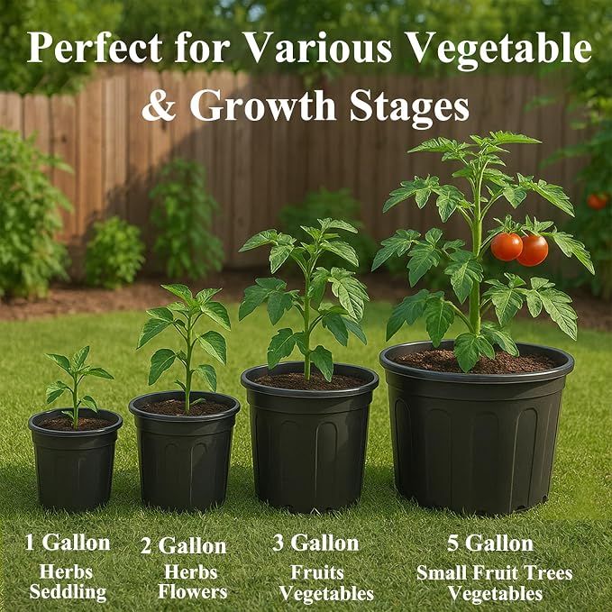 50 Pack 1 Gallon Flexible Plant Nursery Pots Plastic Seedling Starting Pots with Drainage Holes Soft Flower Pots Plant Container with Plant Labels, Black