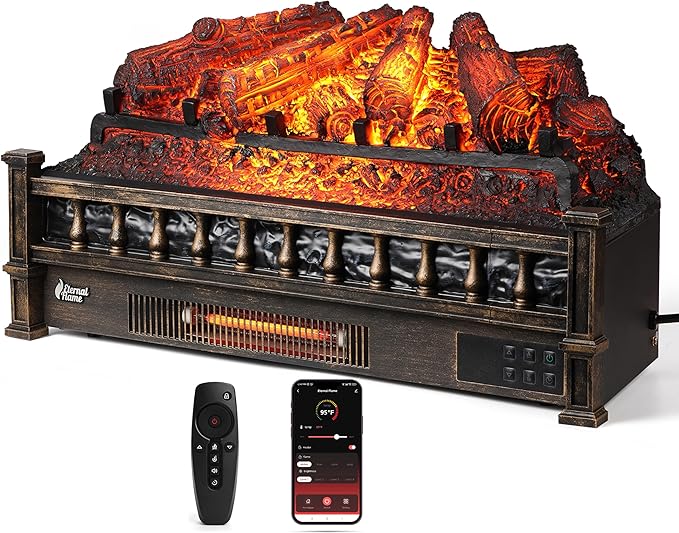 TURBRO Eternal Flame 26 in. WiFi Infrared Quartz Electric Fireplace Log Heater