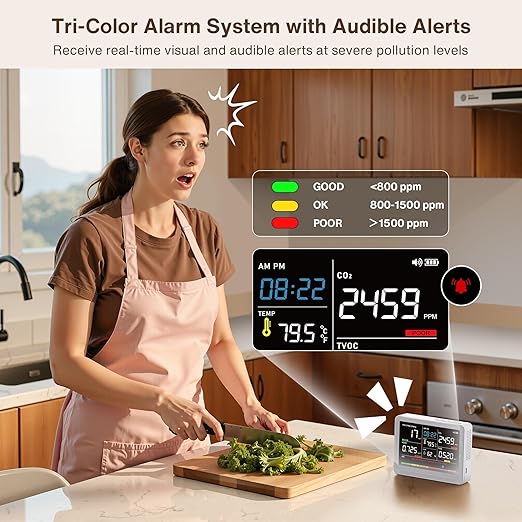 Upgrade 16 in 1 Air Quality Monitor Indoor 15h Battery & 5.5" Display 9 AQI+7