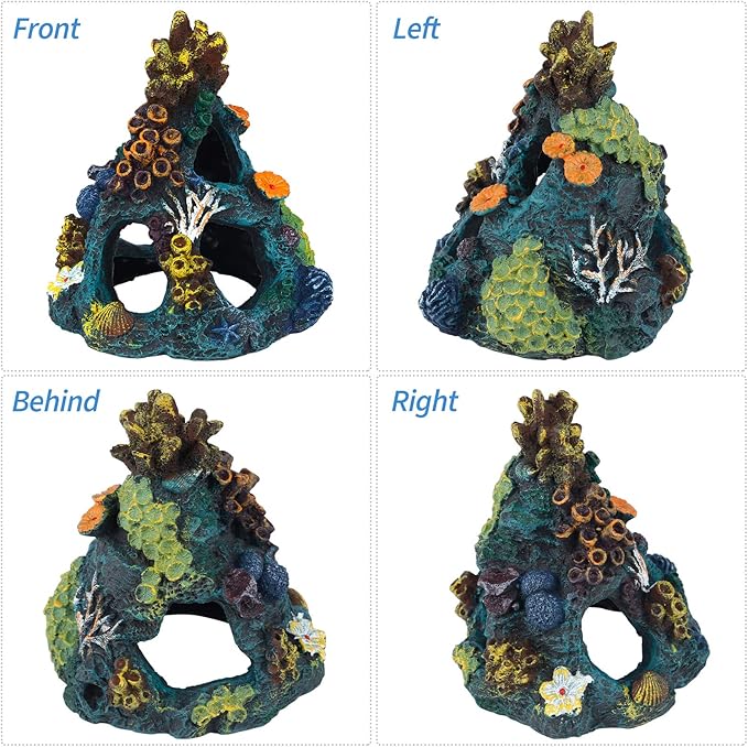 Uniclife Aquarium Decorations Resin Coral Rock Mountain Cave Fish Tank Decor Ornaments Fish House for Betta Rest Hide Play Breed