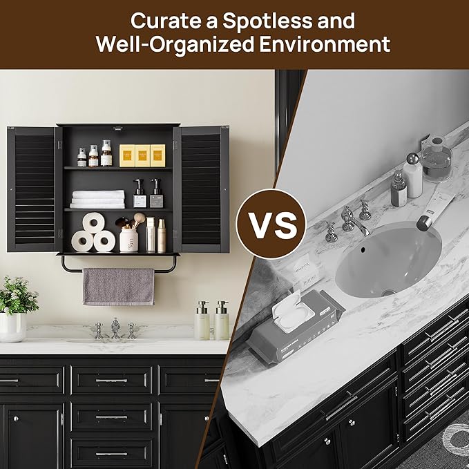 Bathroom Storage Cabinet with Adjustable Wood Shelves & Doors, Made of PDF Wood