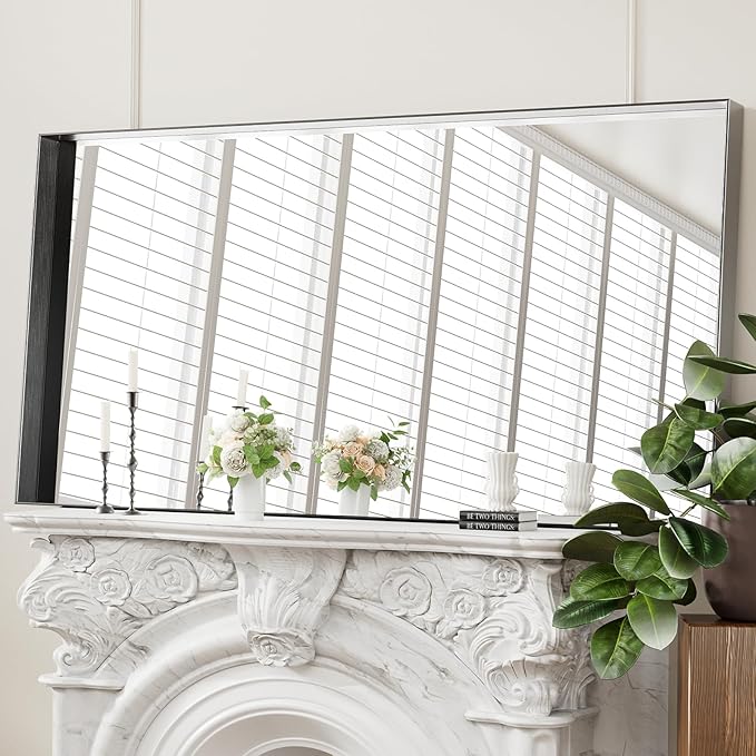 Koonmi 30x60 Inch Black Metal Framed Bathroom Mirror