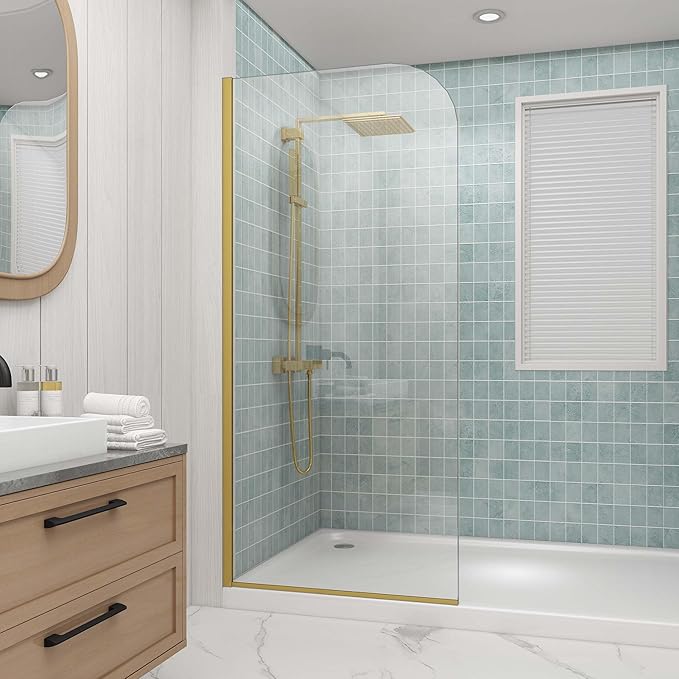 Sunrosa 36"×76" Shower Glass Panel, 8mm Thick Shower Screen, Brushed Gold