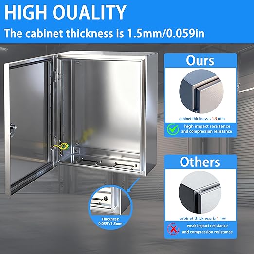 Electrical Enclosure 12x8x6, 304 Stainless Steel Enclosure IP66 Waterproof and