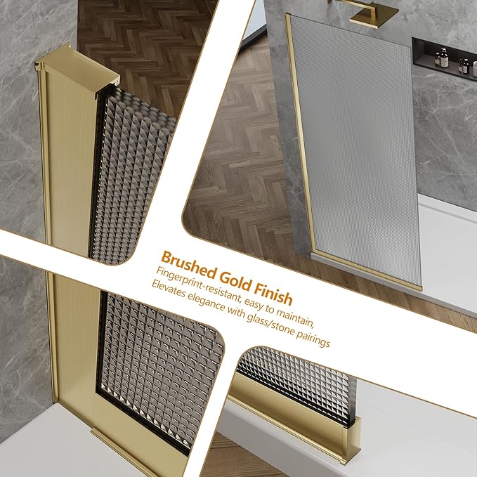 36"x76" Fixed Glass Shower Door, Square Pattern Textured Privacy 5/16" Thick