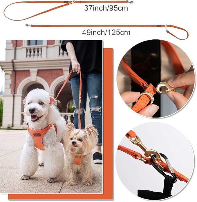 Puppytie Small Dog Harness with Multifunction Dog Leash,Lightweight Soft Adjustable No Choke Escape Proof Pet Harness Vest Pet Harness Vest,Orange,S