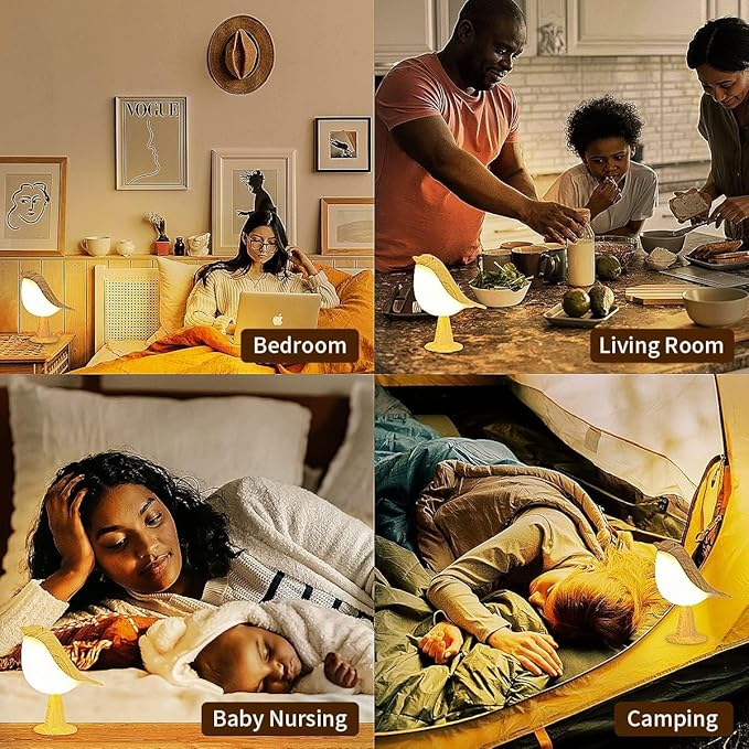 Bird Table Lamp with Remote & Touch Control | 3 Color Temperature & 3-Level Brightness Adjustable Night Light | Rechargeable Cordless Bedside Lamp for Bedroom Office Dorm | Timer & Bird Lover Gifts