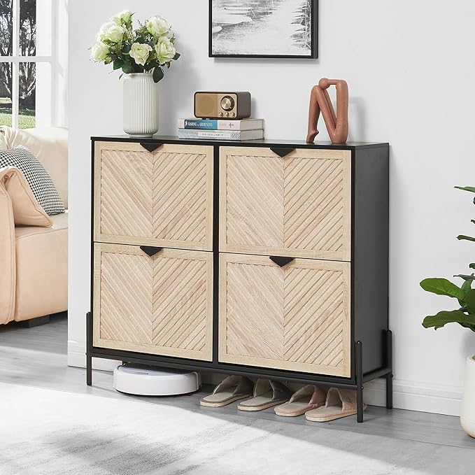 Shoe Cabinet Storage with 4 Flip Drawers, Narrow Hidden Shoes Organizer Cabinet