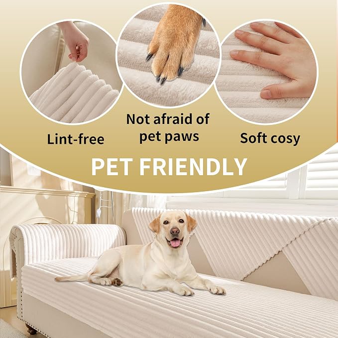 HAOMAIJIA Waterproof Couch Cover for Dogs Washable,Faux Fur Pet Couch Covers for Sofa,Soft Dog Bed Cover Non-Slip Couch Covers for 3 Cushion Couch Sofa Pet Friendly (Off White, 35" x 74")
