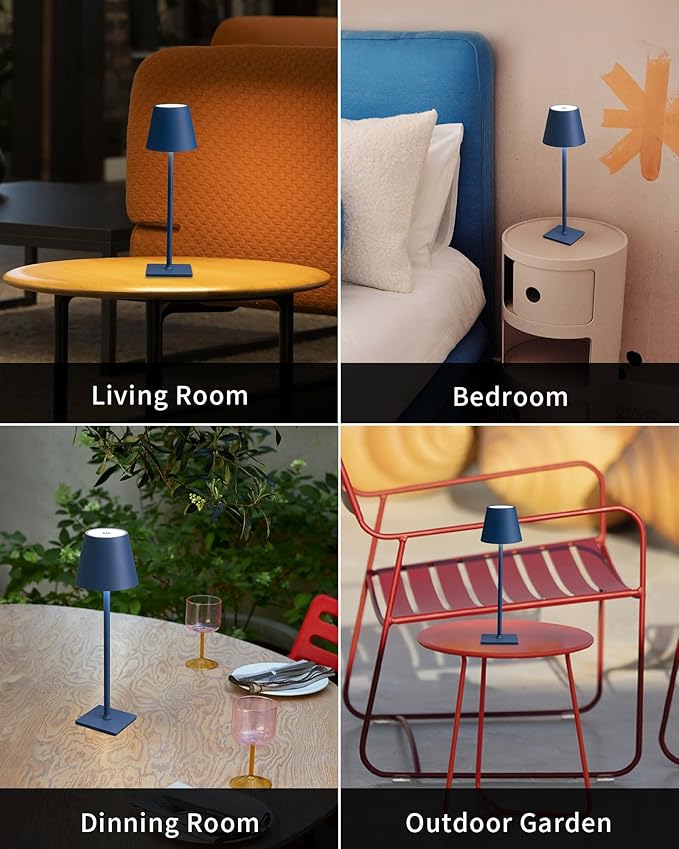 KDG 2 Pack Cordless Table Lamp,Portable LED Desk Lamp, 4000mAh Battery Operated, 3 Color Stepless Dimming Up, for Restaurant/Bedroom/Bars/Outdoor Party/Camping/Coffee Shop Night Light(Blue)