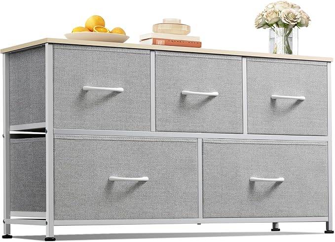 WLIVE Dresser for Bedroom with 5 Drawers, Wide Chest of Drawers, Fabric Dresser