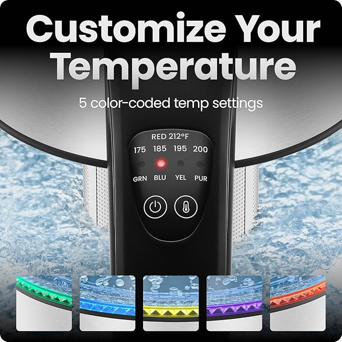 Chefman Electric Kettle with Temperature Control, 5 Presets LED Indicator Lights