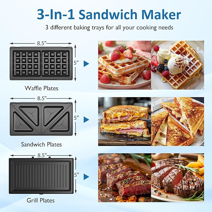 Sandwich Maker Panini Press Grill, 3 in 1 Electric Waffle Maker