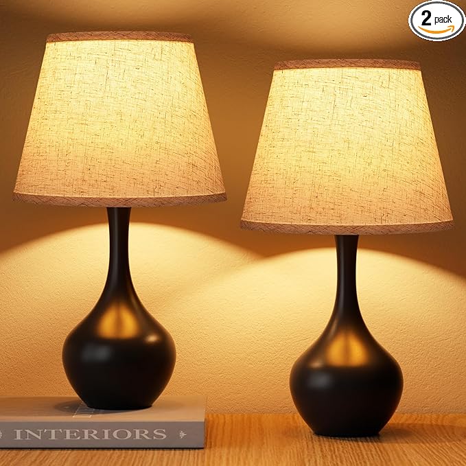 Seealle Touch Table Lamps for Nightstand Set of 2, 3-Way Dimmable Small Bedroom Lamps for Night Stands, Black Bedside Lamps for Living Room, Kids Room, End Table(LED Bulbs Included)