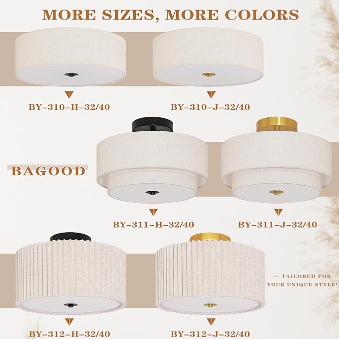 15.7 Inch Flush Mount Ceiling Light Fixture 3-Light Drum Modern Gold Ceiling Light Fixture Dimmable Close to Ceiling Light Fixture with Fabric Shade for Living Room Hallway Entryway Kitchen Bedroom