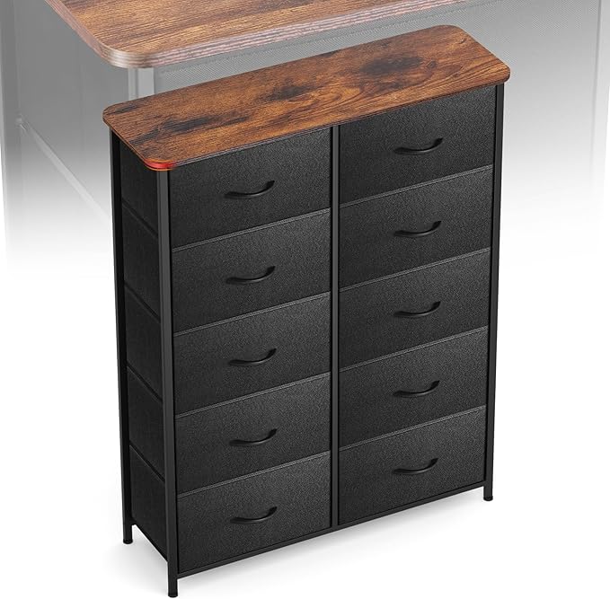 Curved Profile Dresser for Bedroom, Chest of Drawers, 10 Storage Drawers