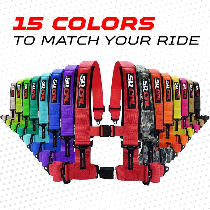 1pc 50 Cal Silver 4 Point Harness 3in Straps, Racing Harness Seat Belt | Ultra Kush padding, Push Button quick release hardware. Universal Fit for UTV, RZR, race car.